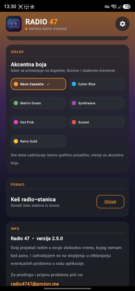 Izbor boje aplikacije
